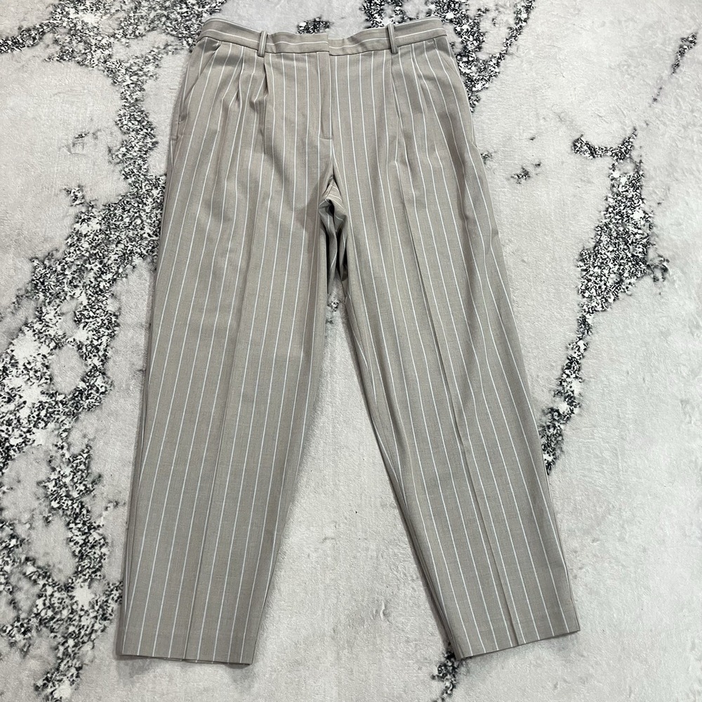 LOFT Versa Women's Size 12 Beige Grey Pinstripe Straight Leg Dress Pants